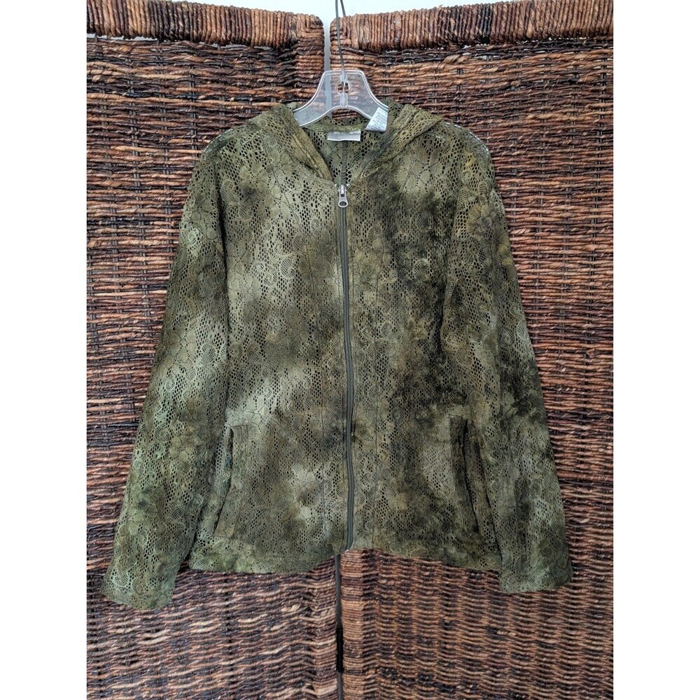 Chico's Sheer Mesh Floral Lace Zip Up Tie Dye Jacket Women's 0 Small Artsy Boho